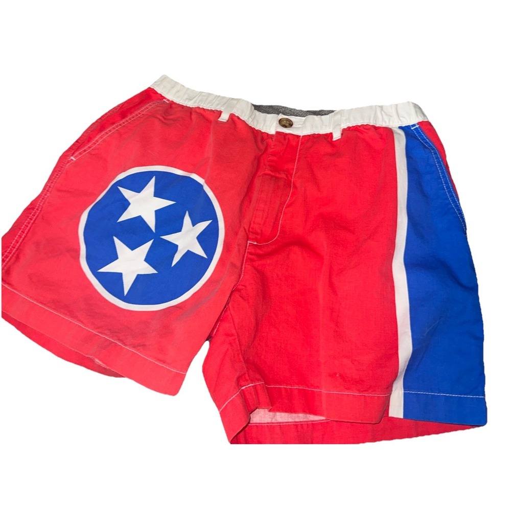 Chubbies Shorts Mens Large Red White Blue Elastic Waist 5" Tennessee Tri Star